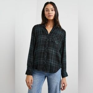 RAILS Small Hunter Plaid Button Front Blouse Metallic in Hunter Slate